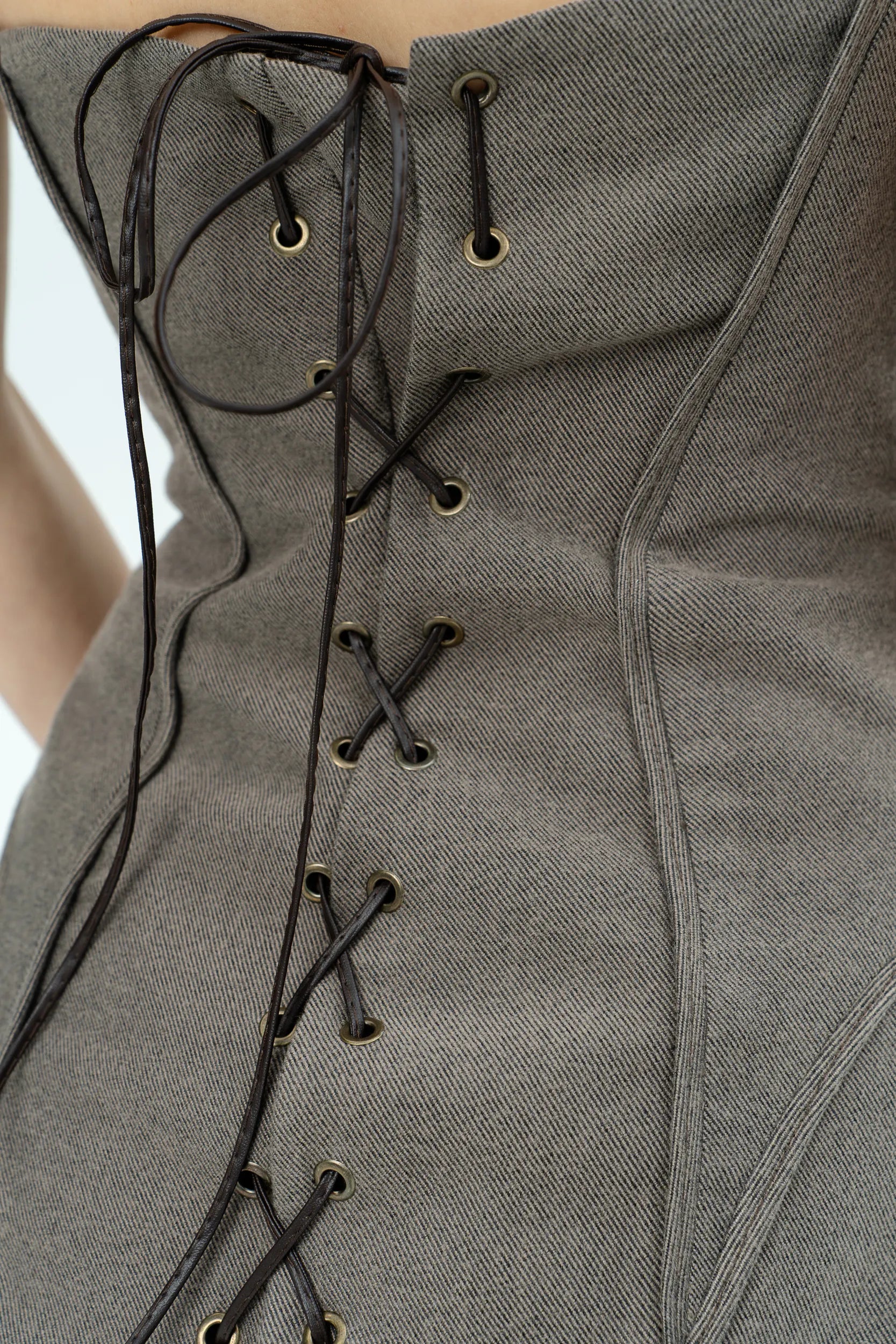 Lace-Back Corset Dress — Coffee Dust