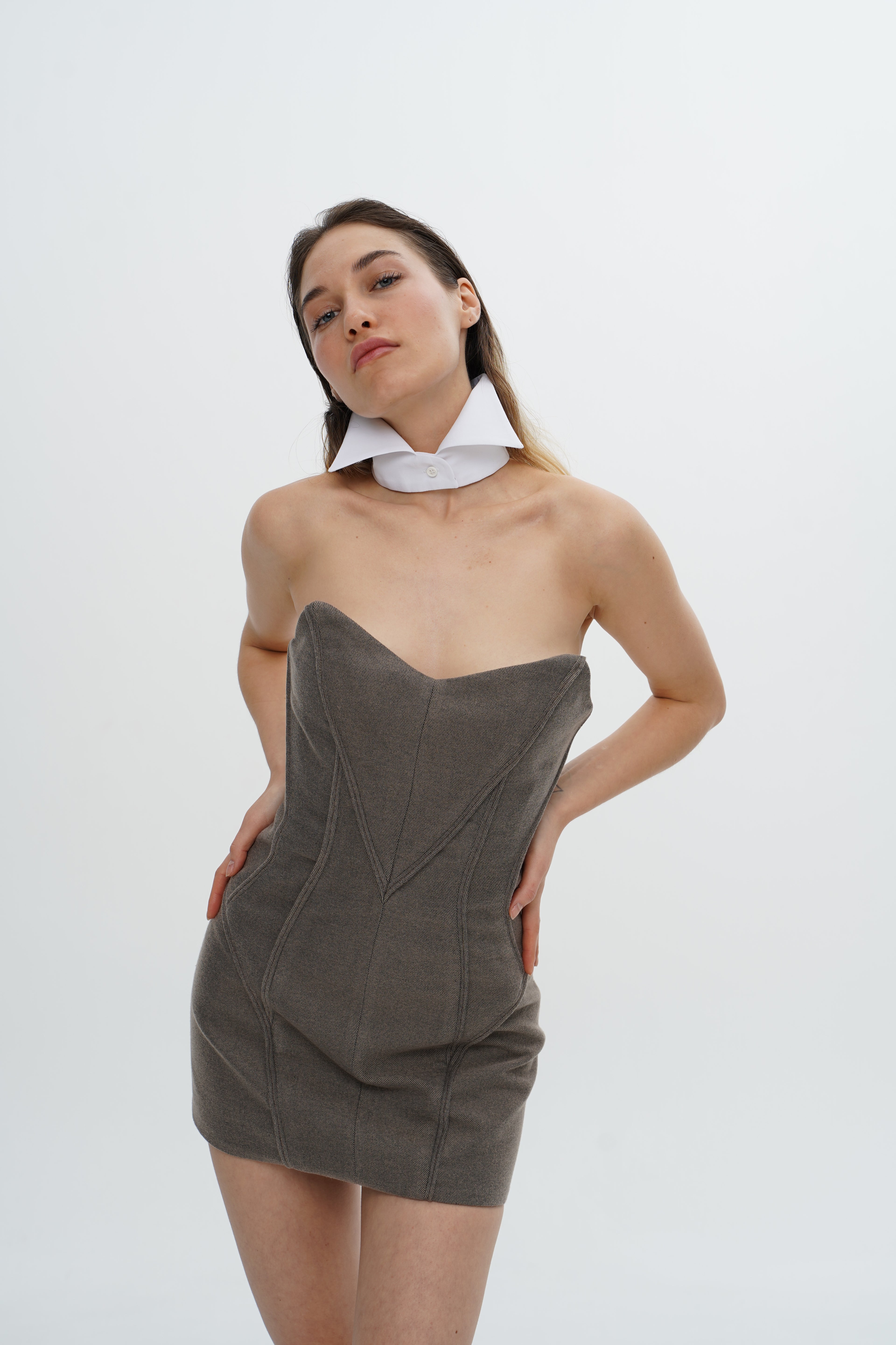 Lace-Back Corset Dress — Coffee Dust