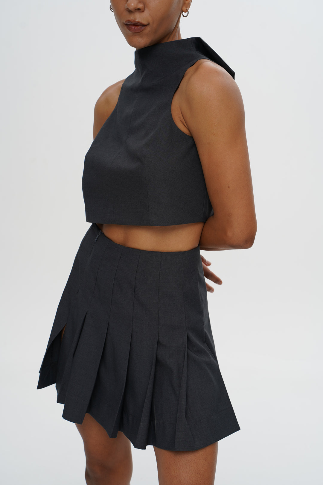 Pleated Mini Skirt with Sculpted Lines — Urban Fog
