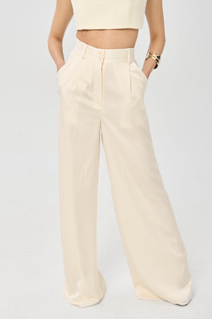 Wide-Leg Tailored Trousers — Ivory Veil