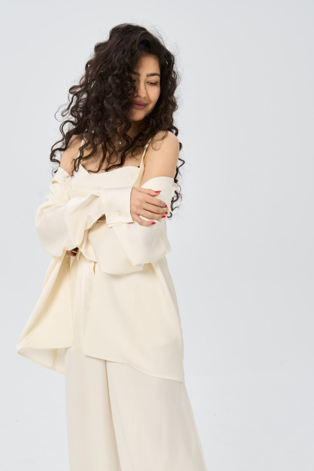 Silk-Effect Relaxed Blazer — Ivory Veil