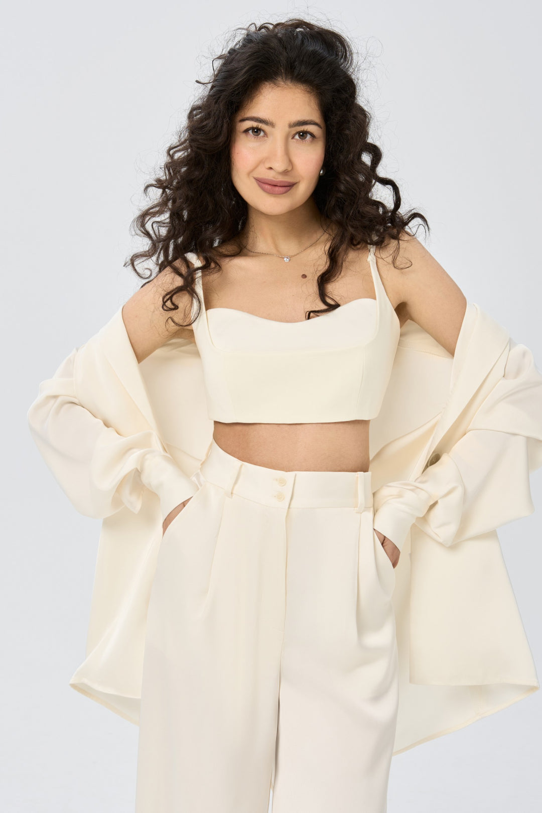 Silk effect relaxed blazer — ivory veil
