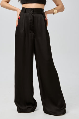 Wide-Leg Tailored Trousers — Midnight Black