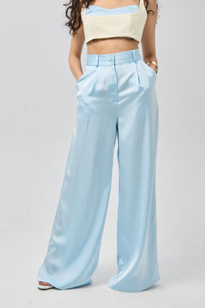 Wide-Leg Tailored Trousers — Pale Sky