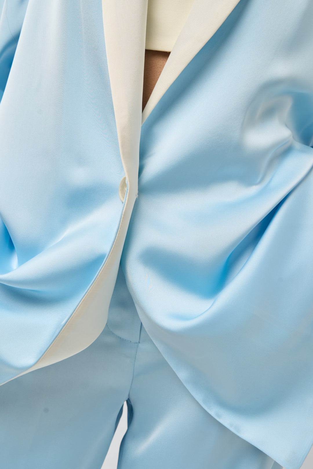 Silk-Effect Relaxed Blazer — Pale Sky