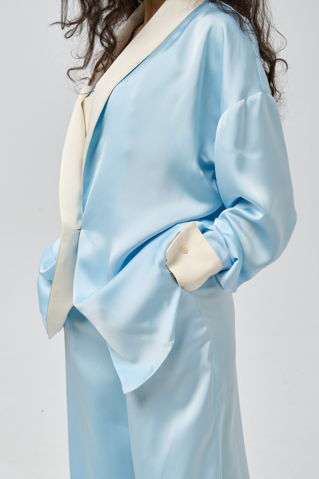 Silk-Effect Relaxed Blazer — Pale Sky