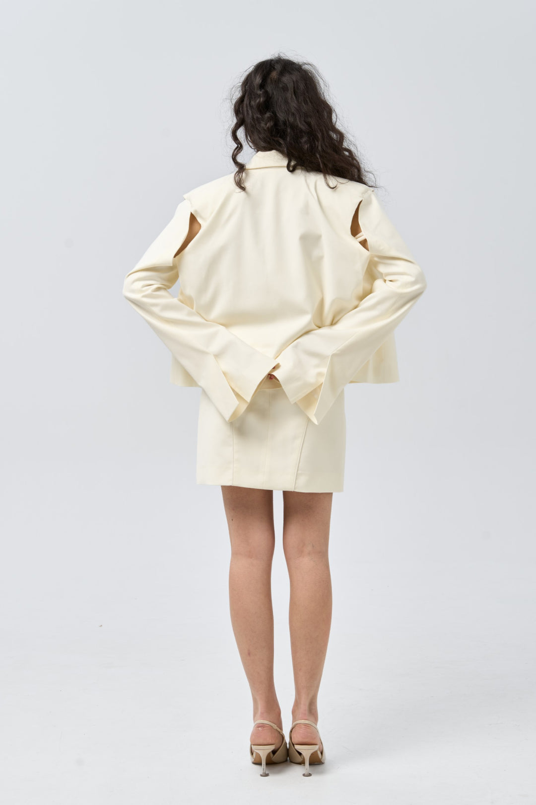 Cropped Blazer with Shoulder Cut-Out — Ivory Veil