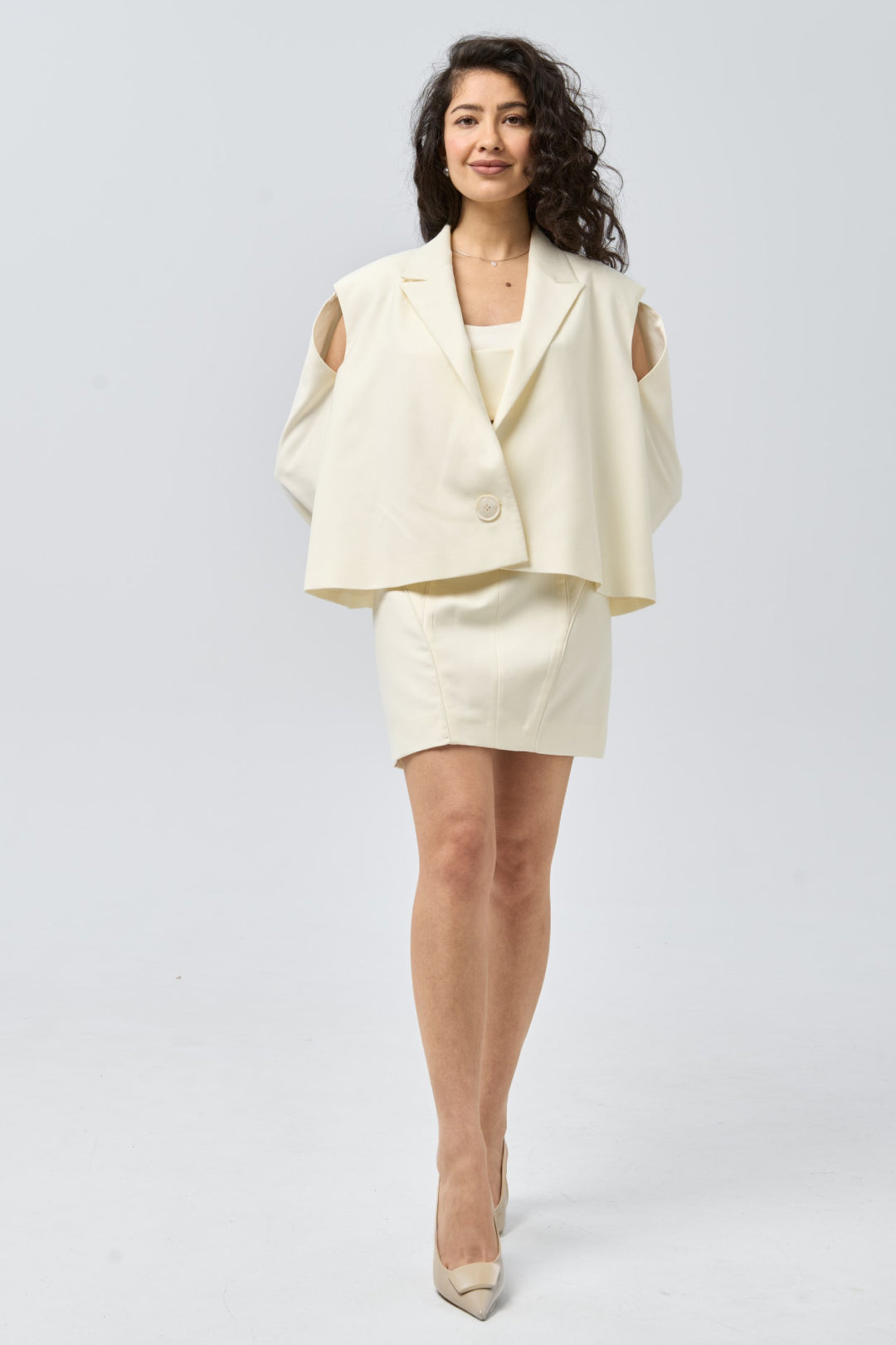 Structured Mini Skirt with Contour Lines — Ivory Veil