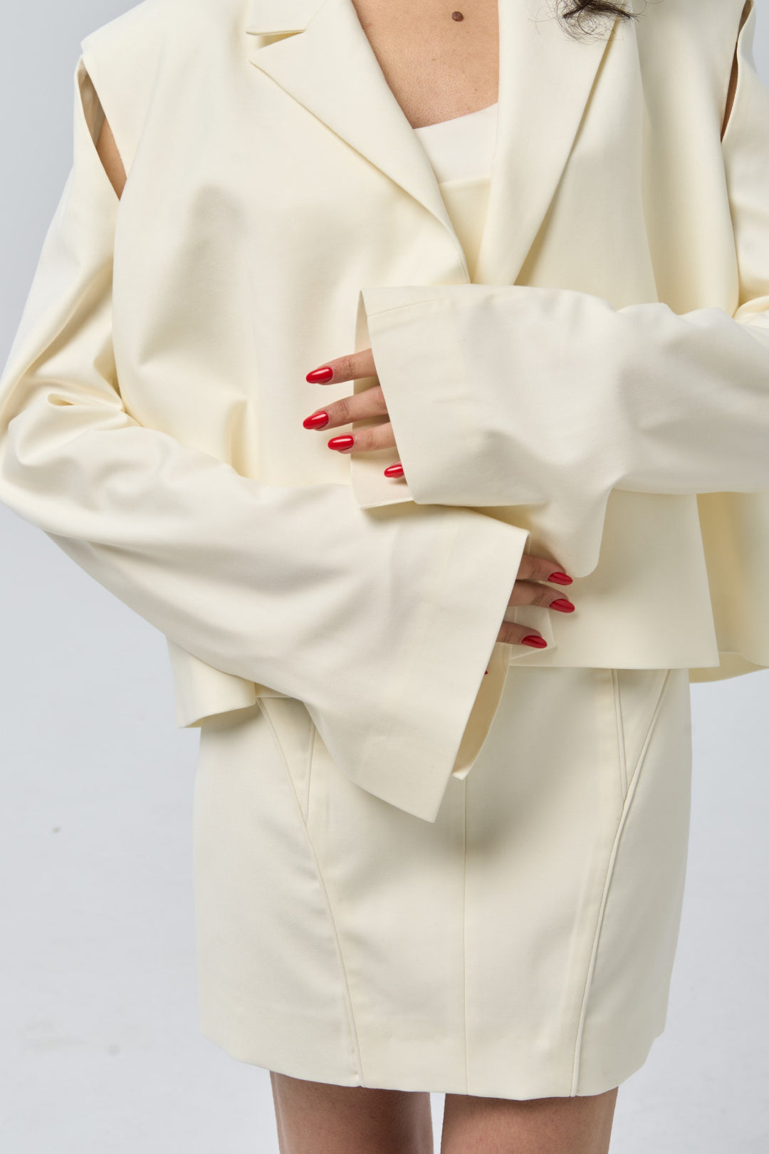 Cropped Blazer with Shoulder Cut-Out — Ivory Veil