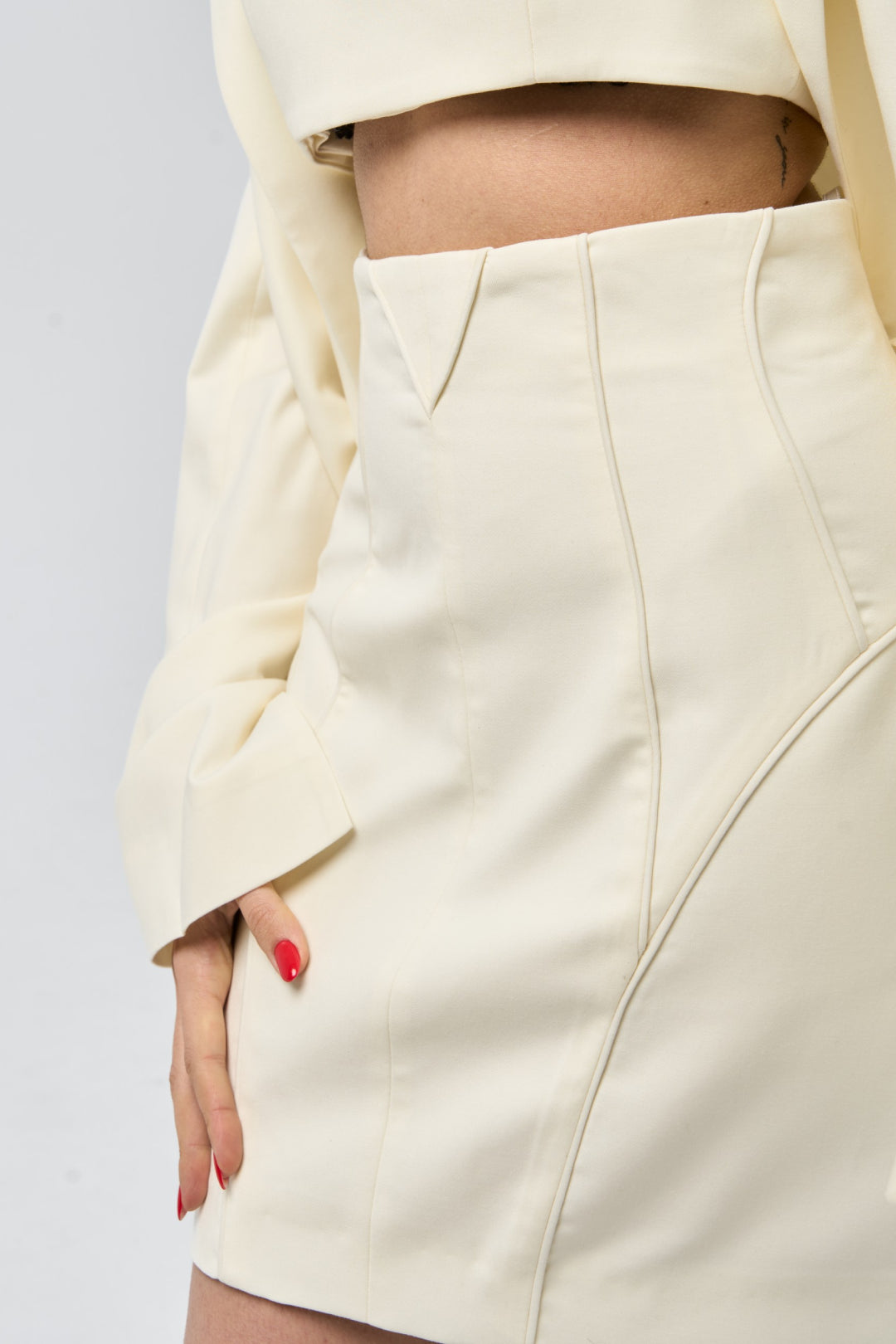Structured Mini Skirt with Contour Lines — Ivory Veil