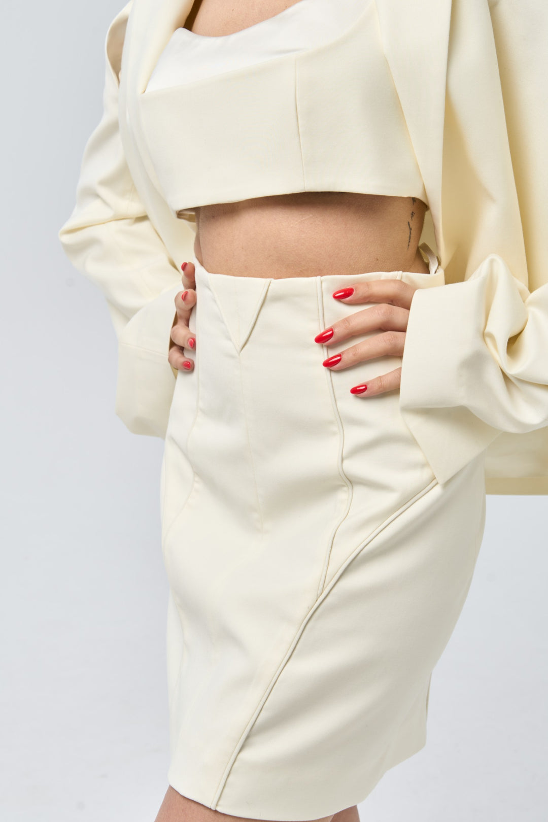 Structured Mini Skirt with Contour Lines — Ivory Veil