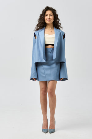 Structured Mini Skirt with Contour Lines — Atlantic Blue