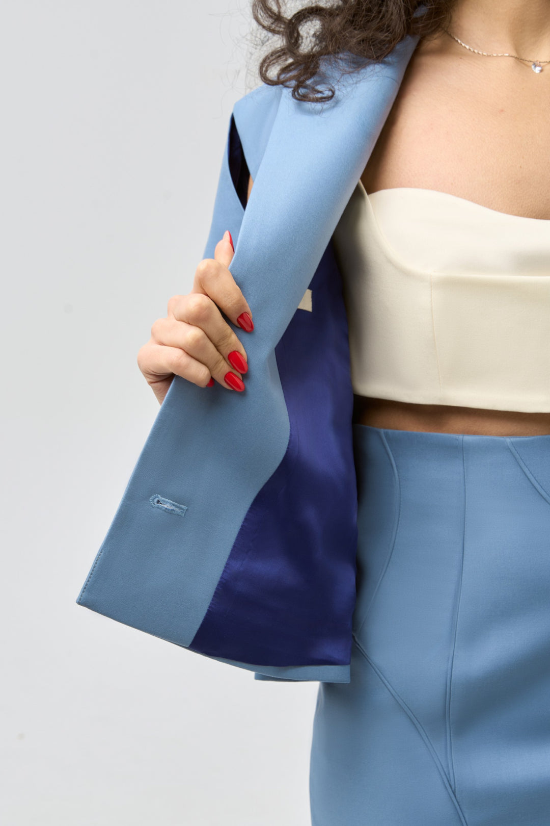 Cropped Blazer with Shoulder Cut-Out — Atlantic Blue