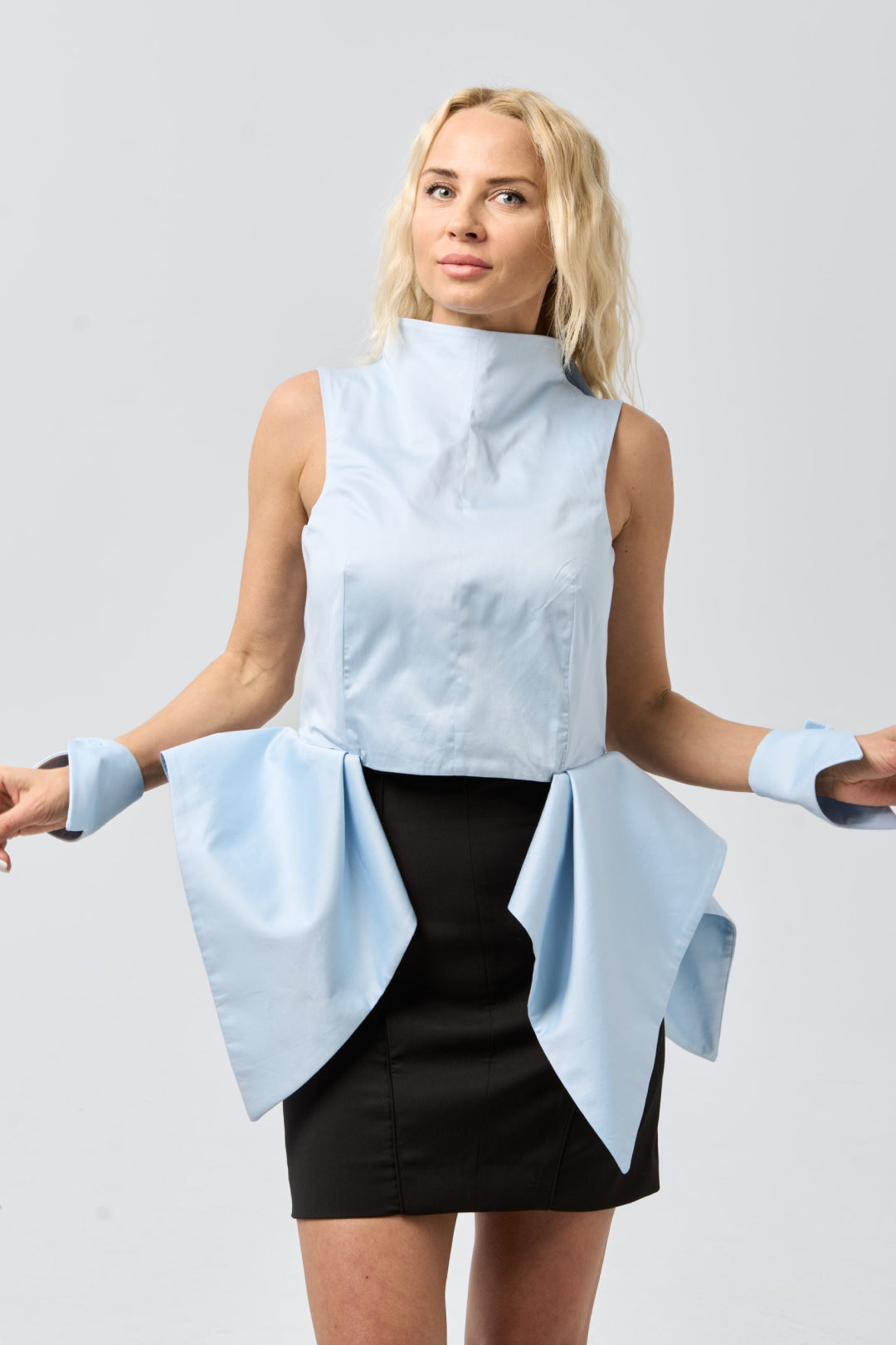 Structured Vest with Sculptural Detail — Pale Sky