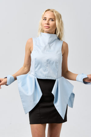 Structured Vest with Sculptural Detail — Pale Sky