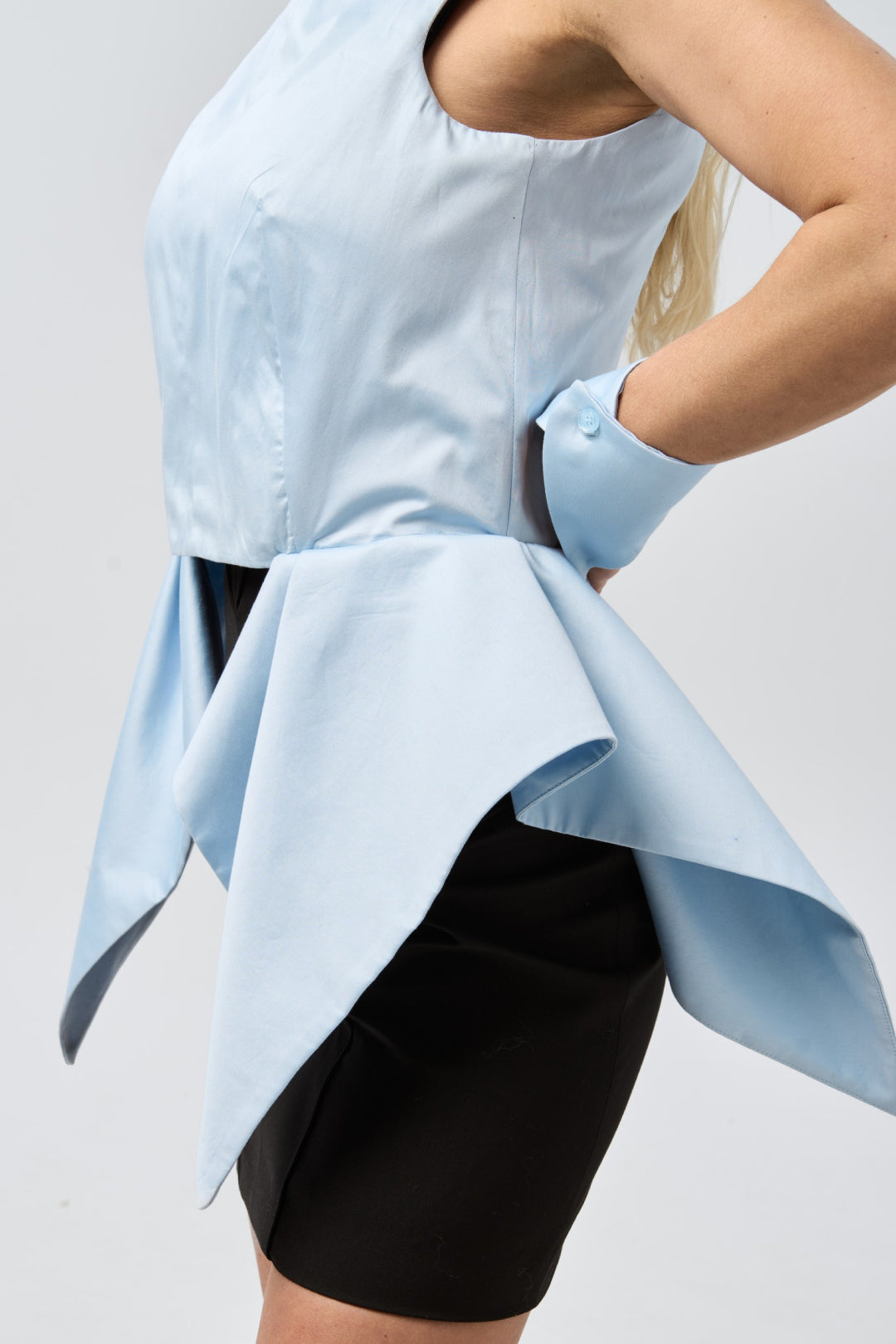 Structured Vest with Sculptural Detail — Pale Sky
