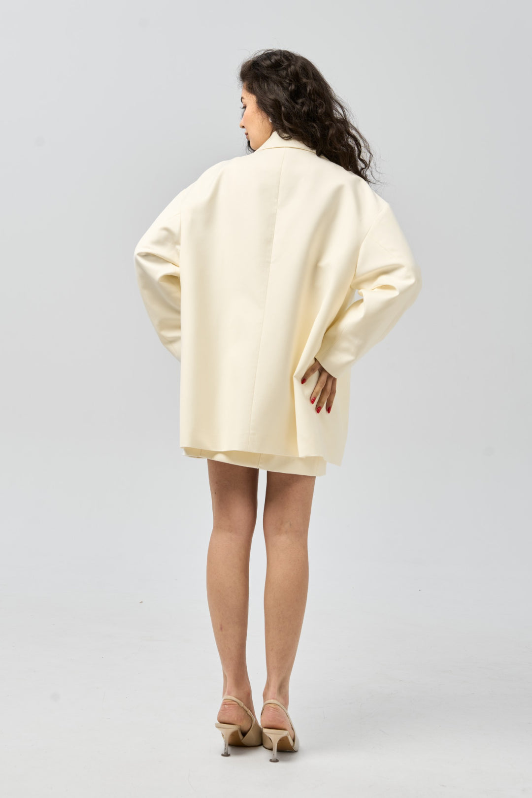 Oversized Blazer with Angled Pocket — Ivory Veil