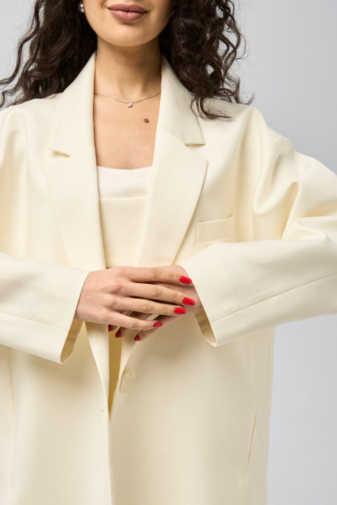 Oversized Blazer with Angled Pocket — Ivory Veil