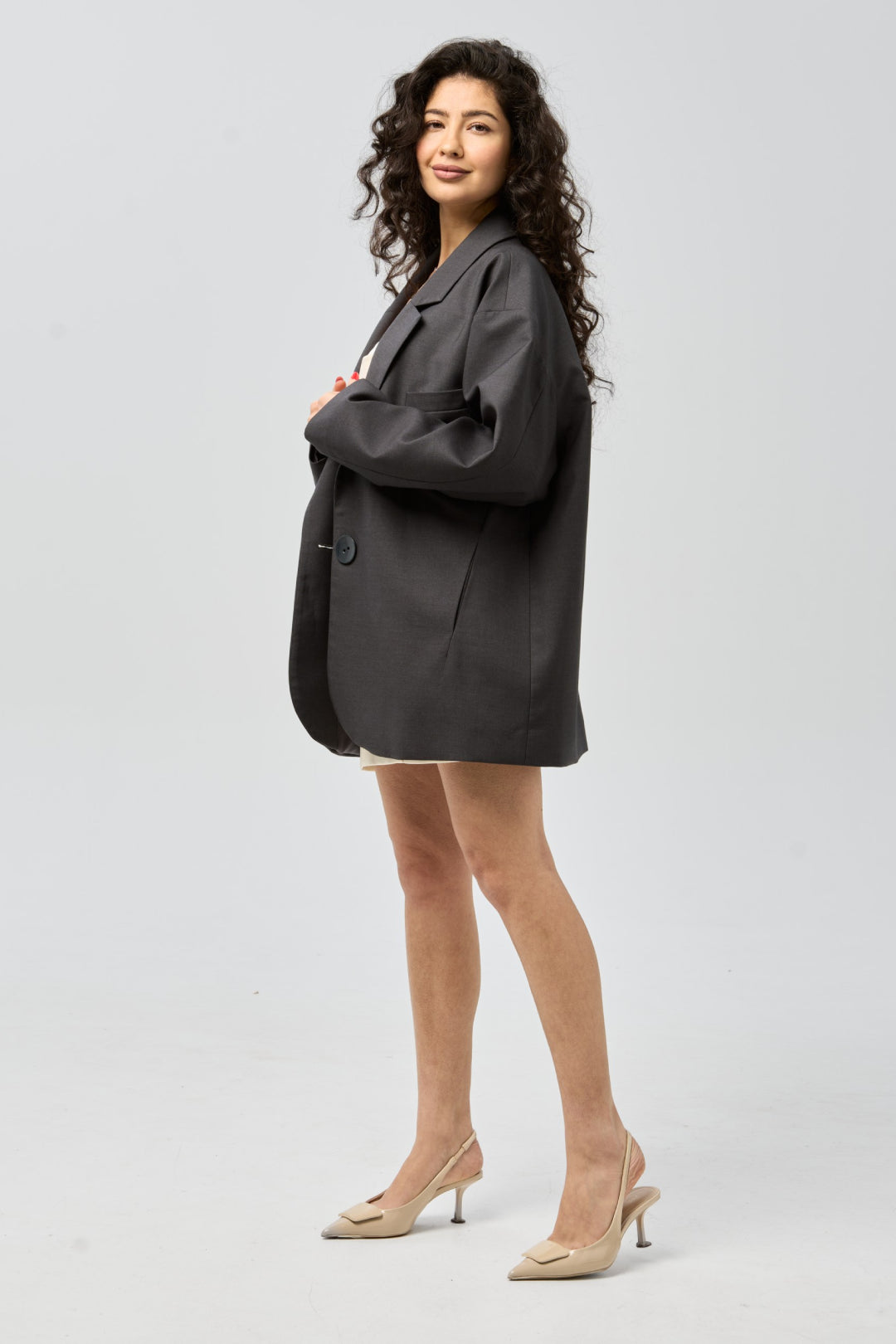 Oversized blazer with angled pocket — charcoal haze