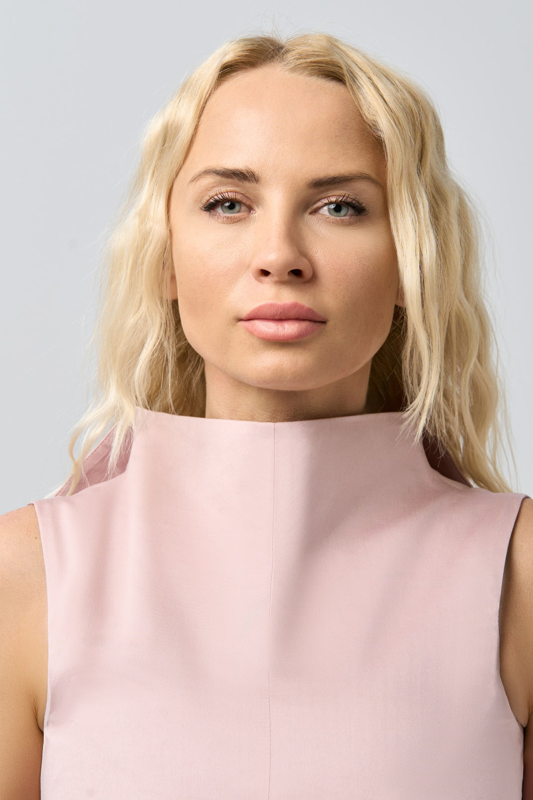Structured Vest with Sculptural Detail — Faded Blush