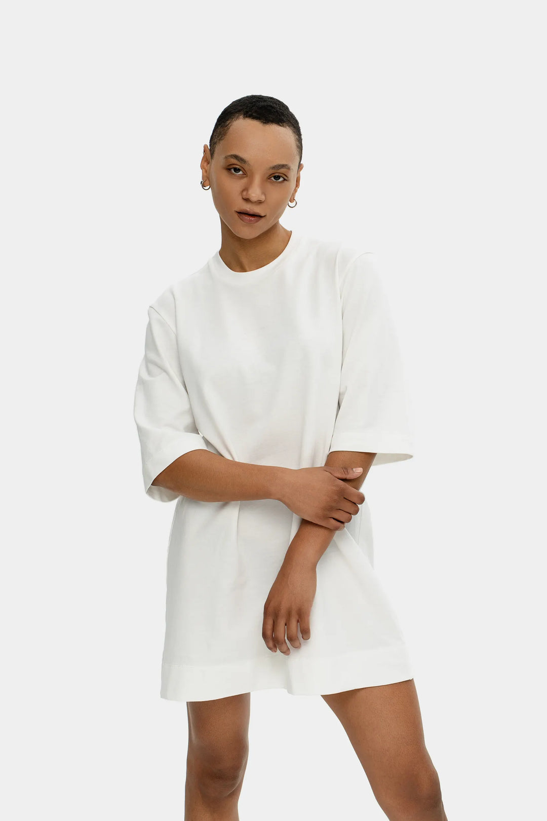 Oversized Minimal T-Shirt Dress — Snow Quiet