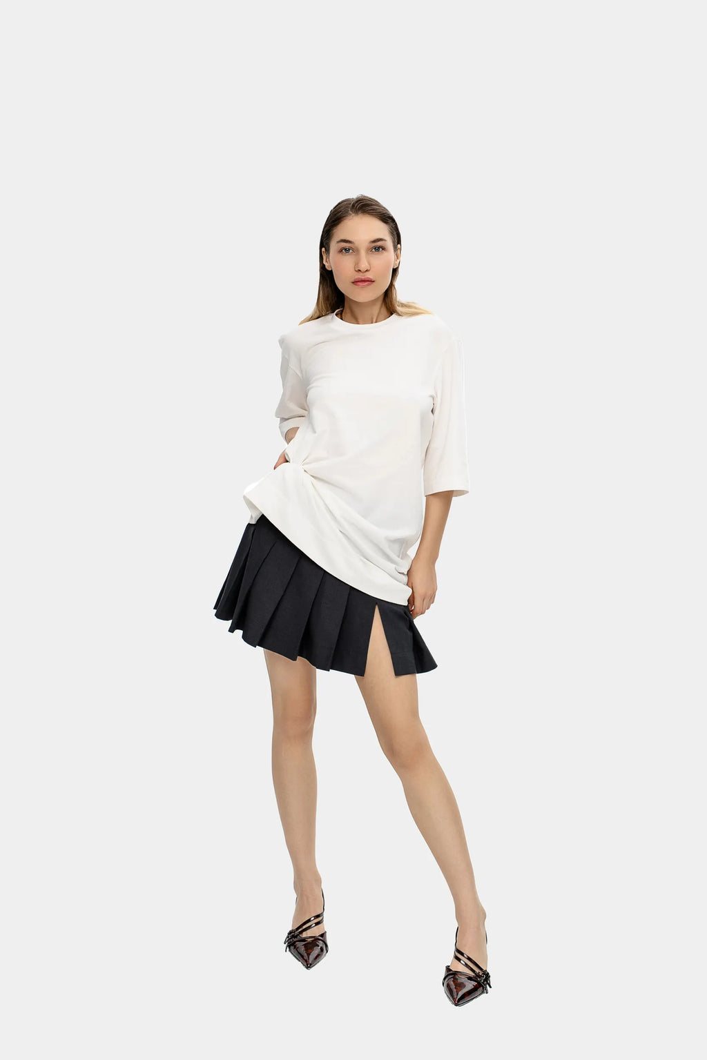 Bold-Cut Pleated Skirt — Urban Fog