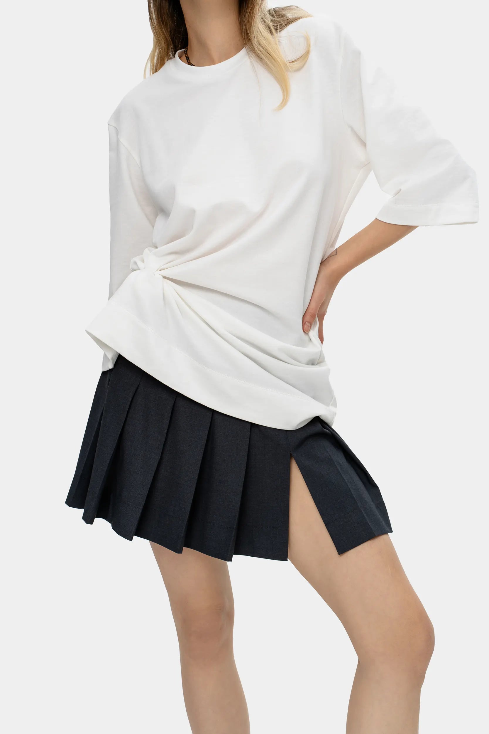 Bold-Cut Pleated Skirt — Urban Fog