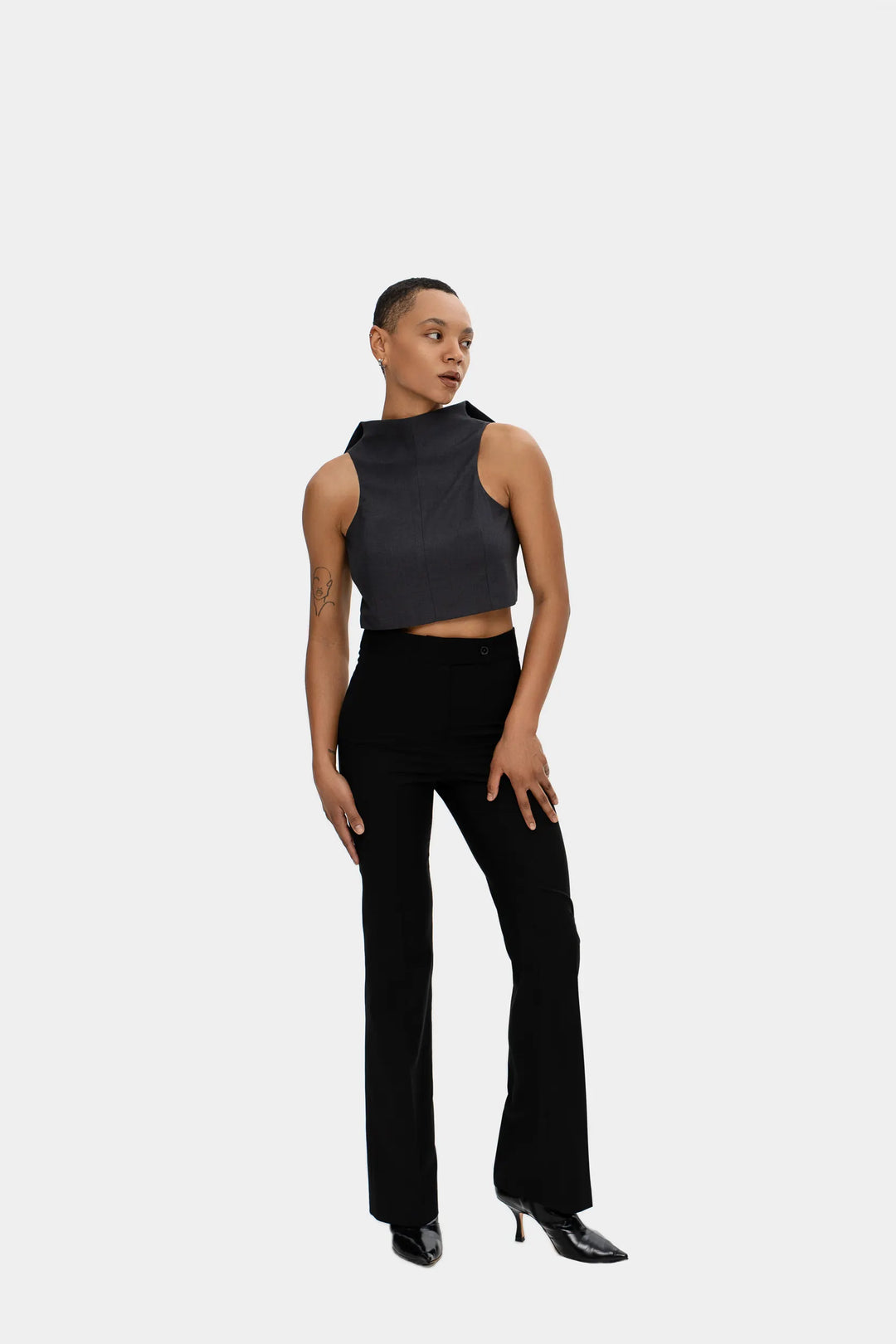 Tailored Flared Trousers — Midnight Black