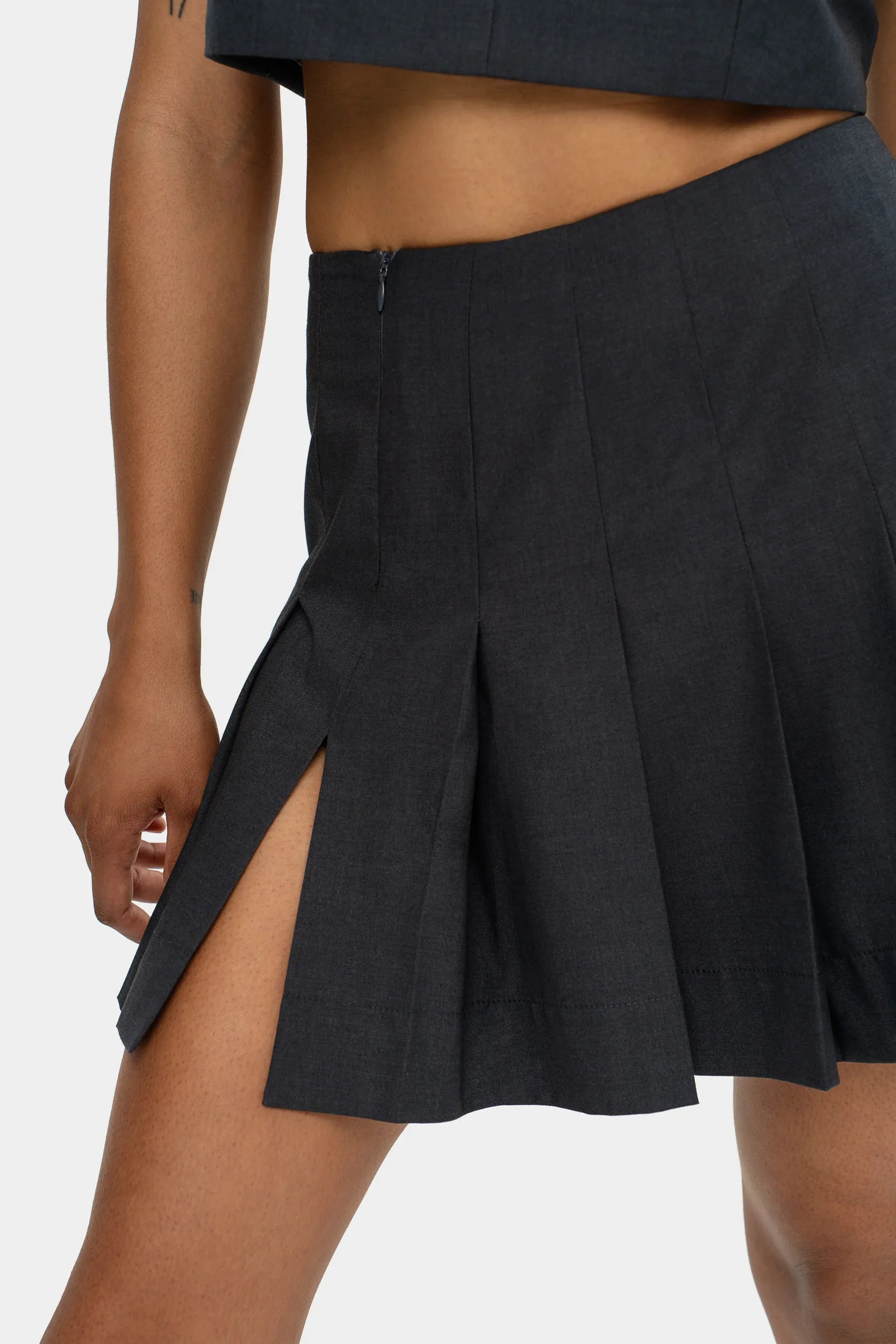 Bold-Cut Pleated Skirt — Urban Fog