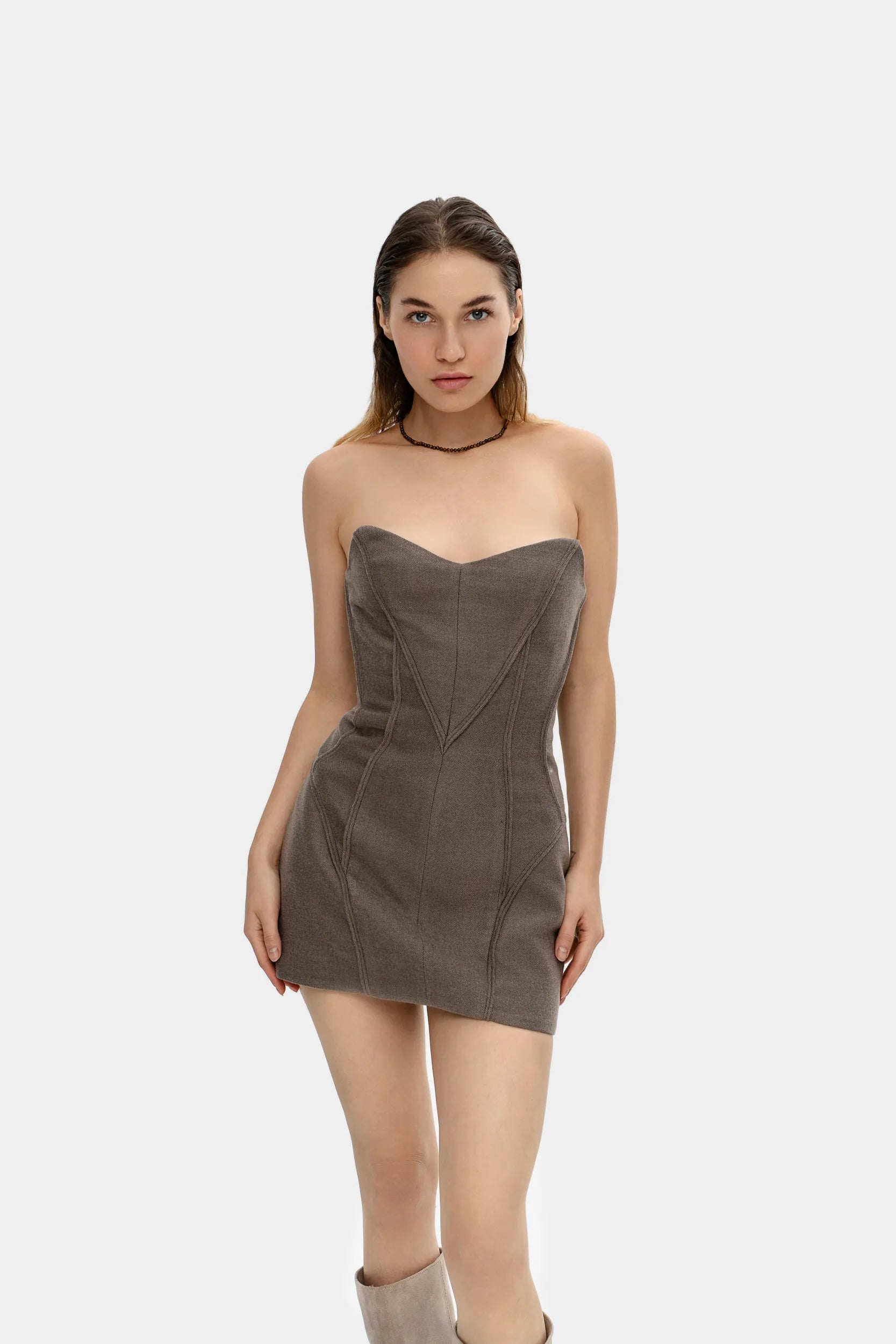 Lace-Back Corset Dress — Coffee Dust